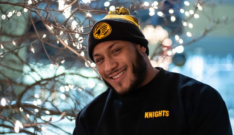 Pittsburgh Knights Emblem Beanie Embroidered Crewneck Black Front Model